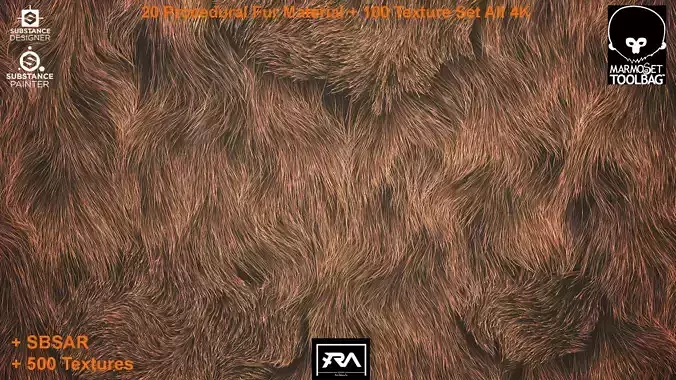 20 Procedural Fur Material Tileable 100 Texture Set  500 Texture