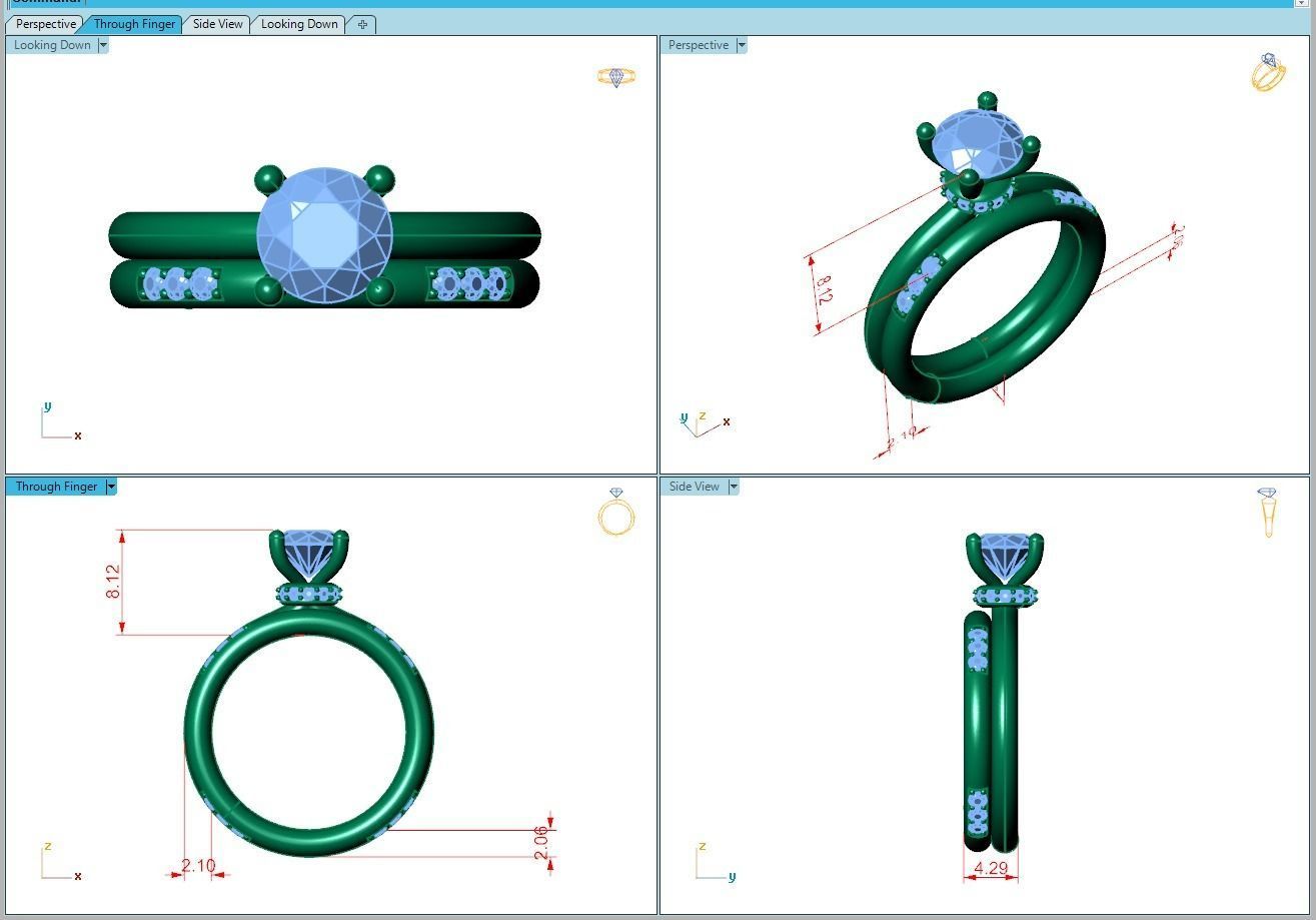 Ring025 engagement ring set gold 3D print model_5