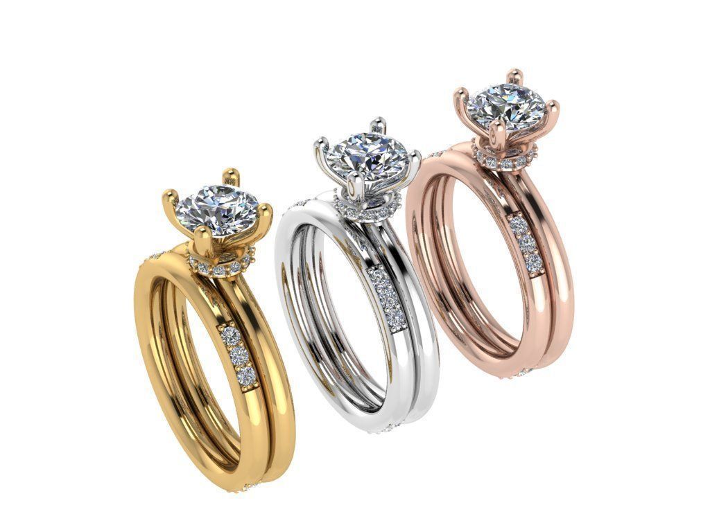 Ring025 engagement ring set gold 3D print model_4