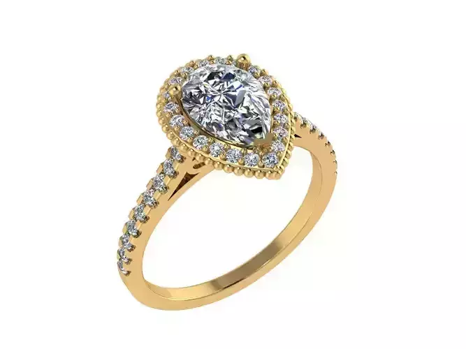 Ring026 pear halo engagement ring gold