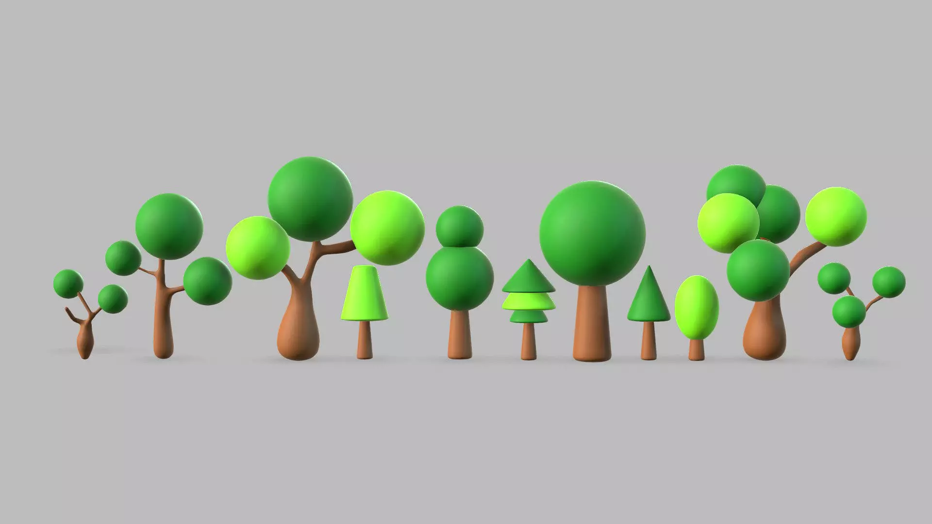 Tree set Low-poly 3D model trees in row Low-poly 3D model_0