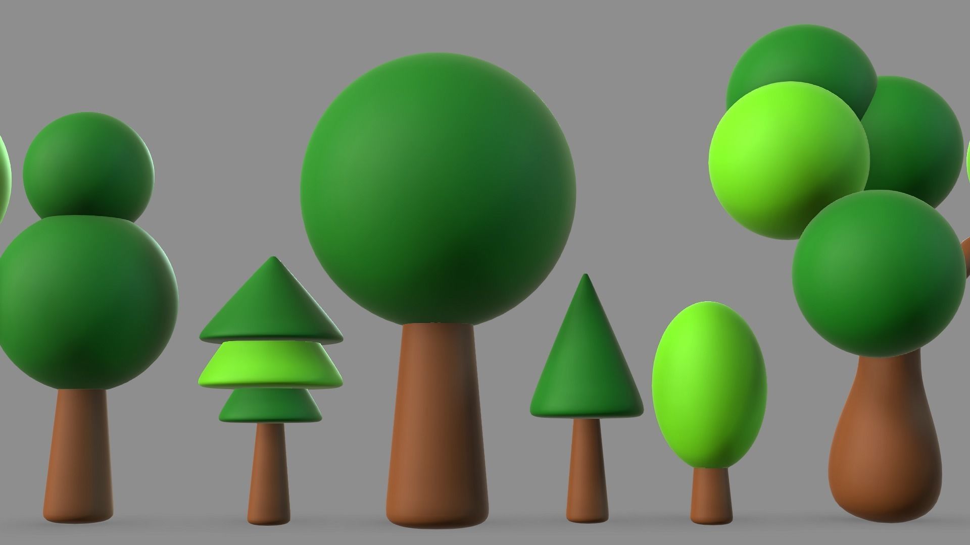 Tree set Low-poly 3D model trees in row Low-poly 3D model_4