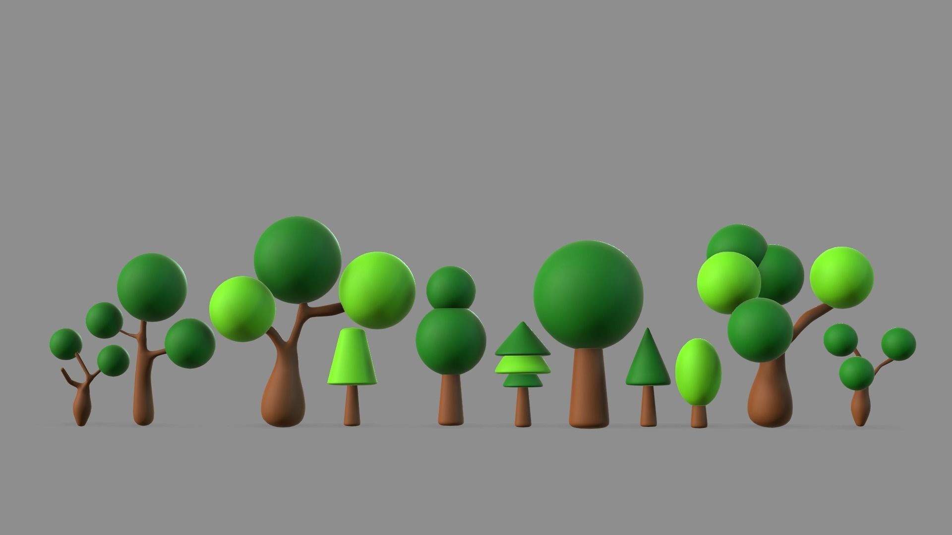Tree set Low-poly 3D model trees in row Low-poly 3D model_6