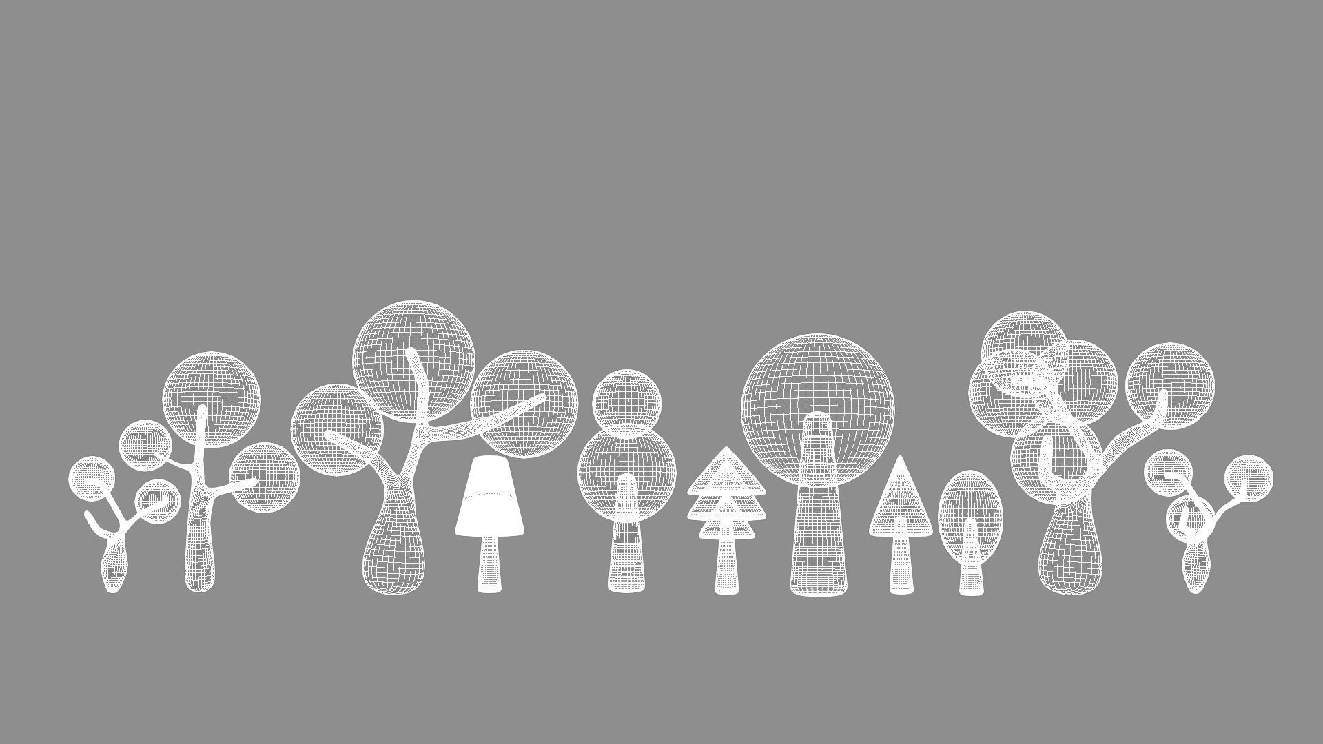 Tree set Low-poly 3D model trees in row Low-poly 3D model_7