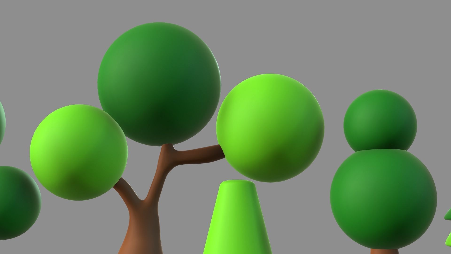 Tree set Low-poly 3D model trees in row Low-poly 3D model_2