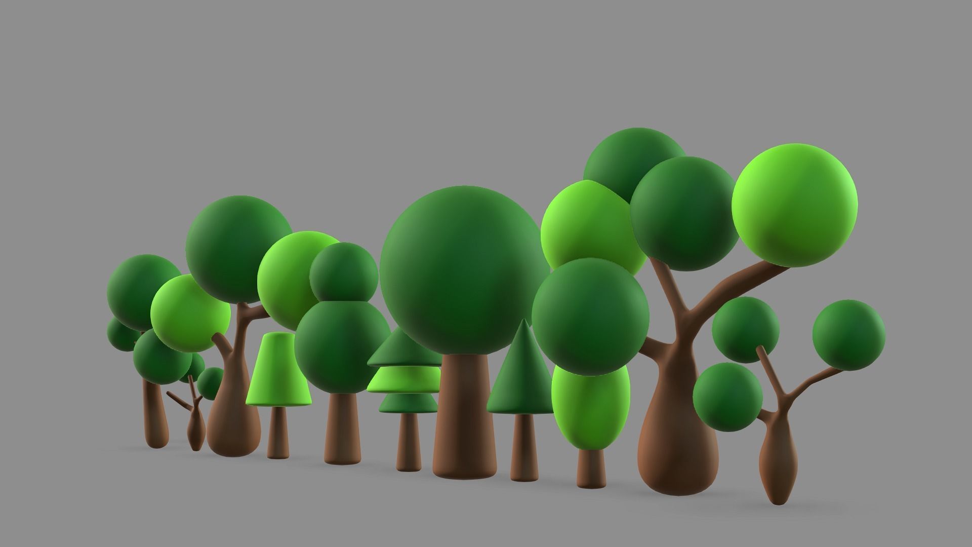 Tree set Low-poly 3D model trees in row Low-poly 3D model_3