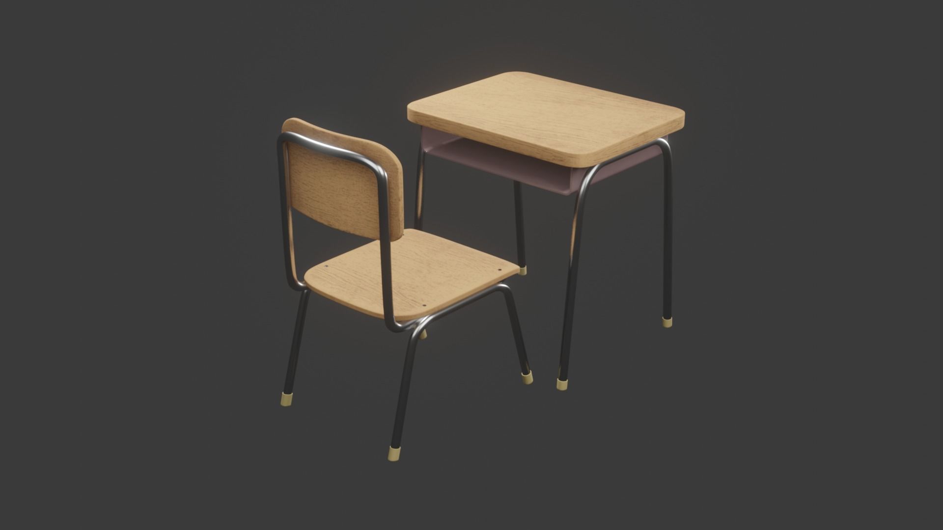 Lowpoly School Desk And Chair  Low-poly 3D model_2