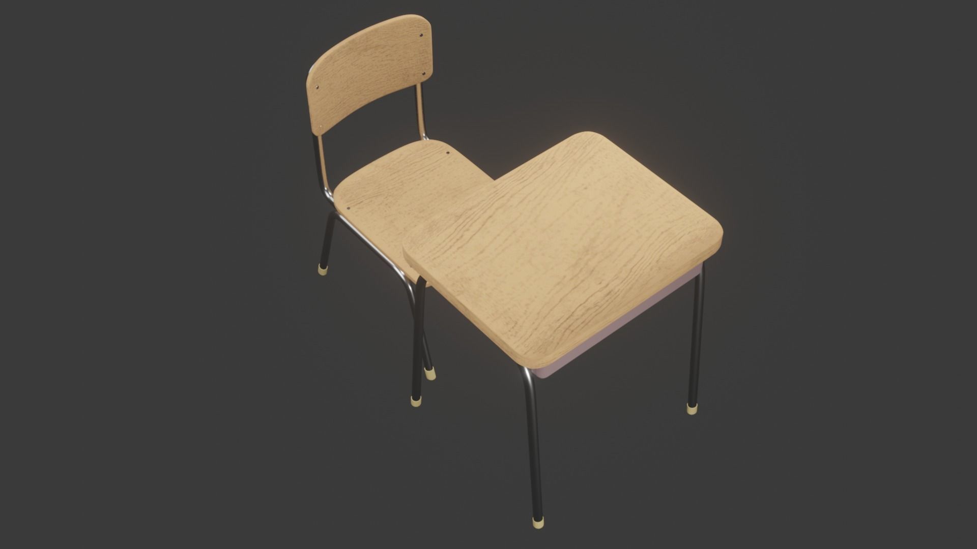 Lowpoly School Desk And Chair  Low-poly 3D model_1