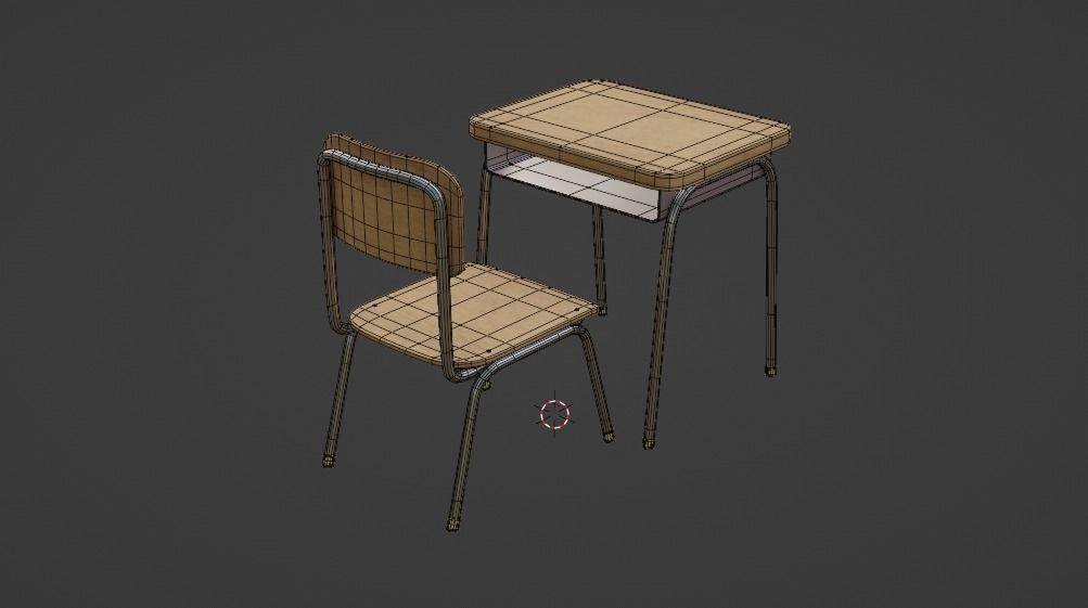 Lowpoly School Desk And Chair  Low-poly 3D model_5