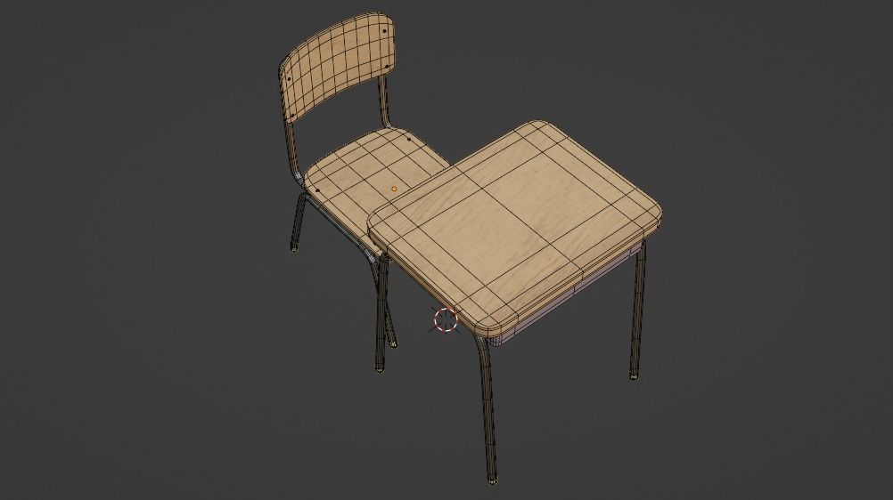 Lowpoly School Desk And Chair  Low-poly 3D model_4