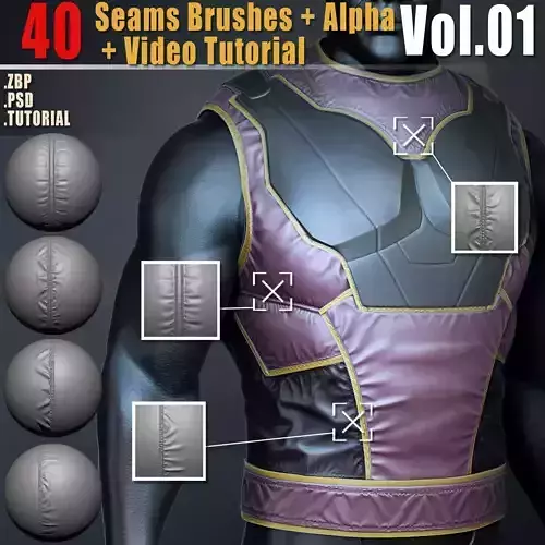 40 Seams Brushes Alpha Vol01 3D model