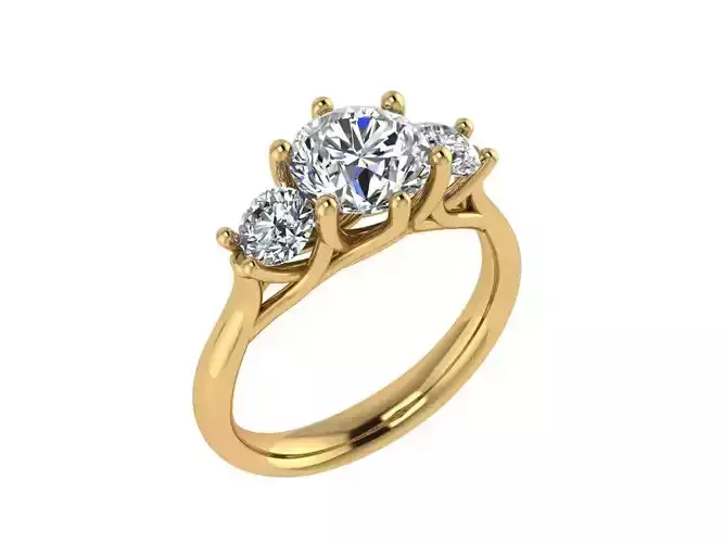 Ring027 three stone engagement ring gold
