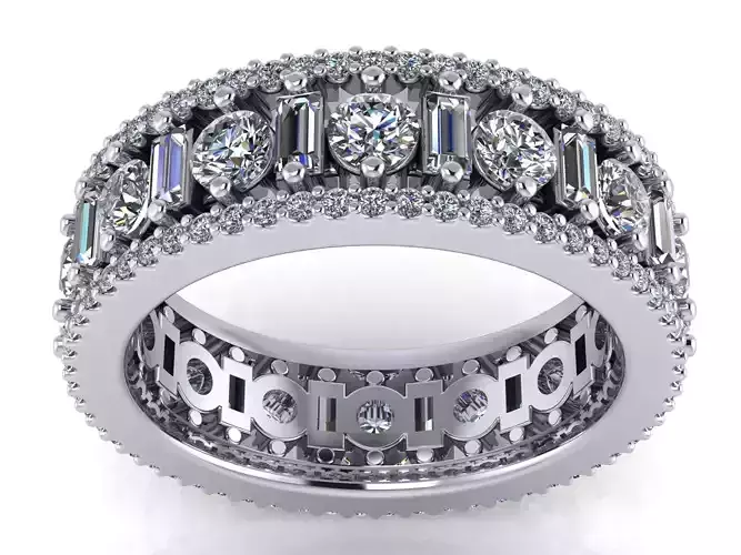 Eternity Band Wide Ring 3 Diamond Rows   US finger sizes 4 - 8 3D print model