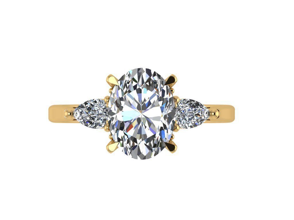 Ring030 gold engagement ring with oval cut diamond 3D print model_1