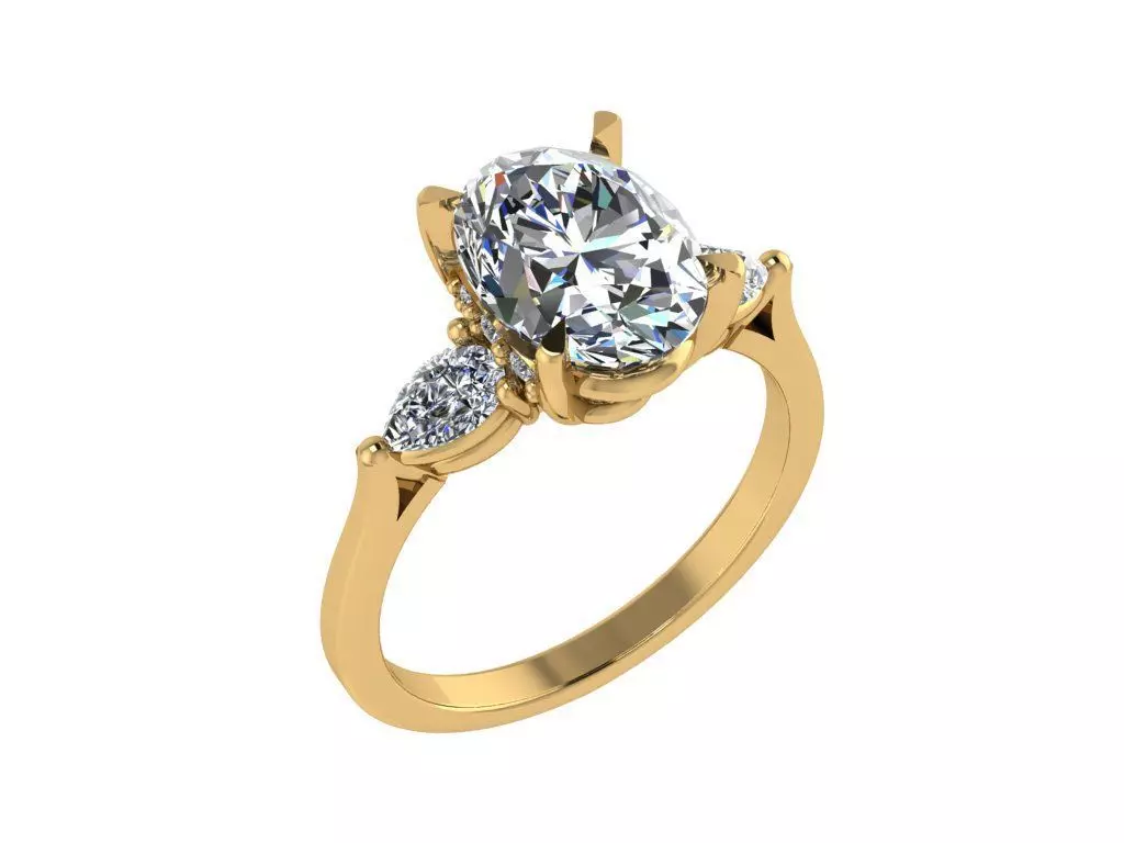 Ring030 gold engagement ring with oval cut diamond 3D print model_0
