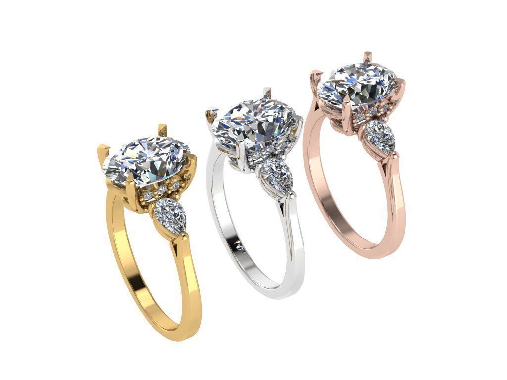 Ring030 gold engagement ring with oval cut diamond 3D print model_4