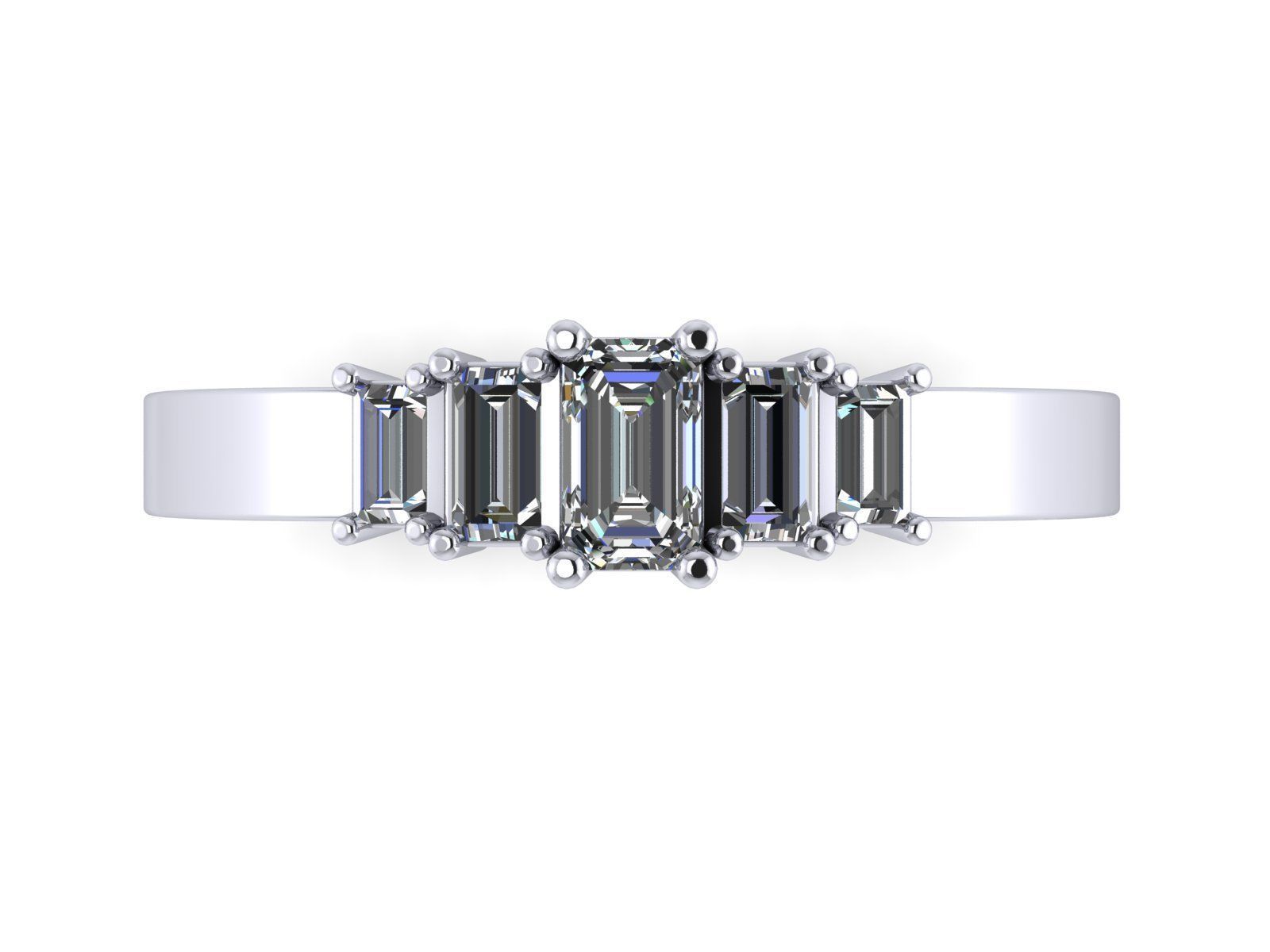 Emerald  Cut Solitaire Engagement Ring - various stone sizes 3D print model_7