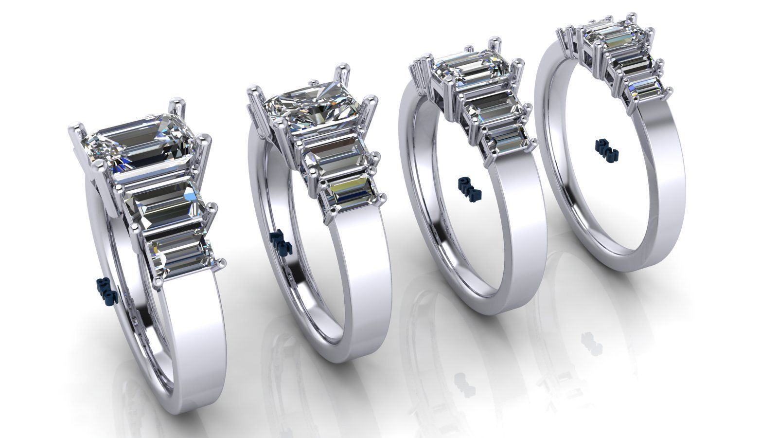 Emerald  Cut Solitaire Engagement Ring - various stone sizes 3D print model_5