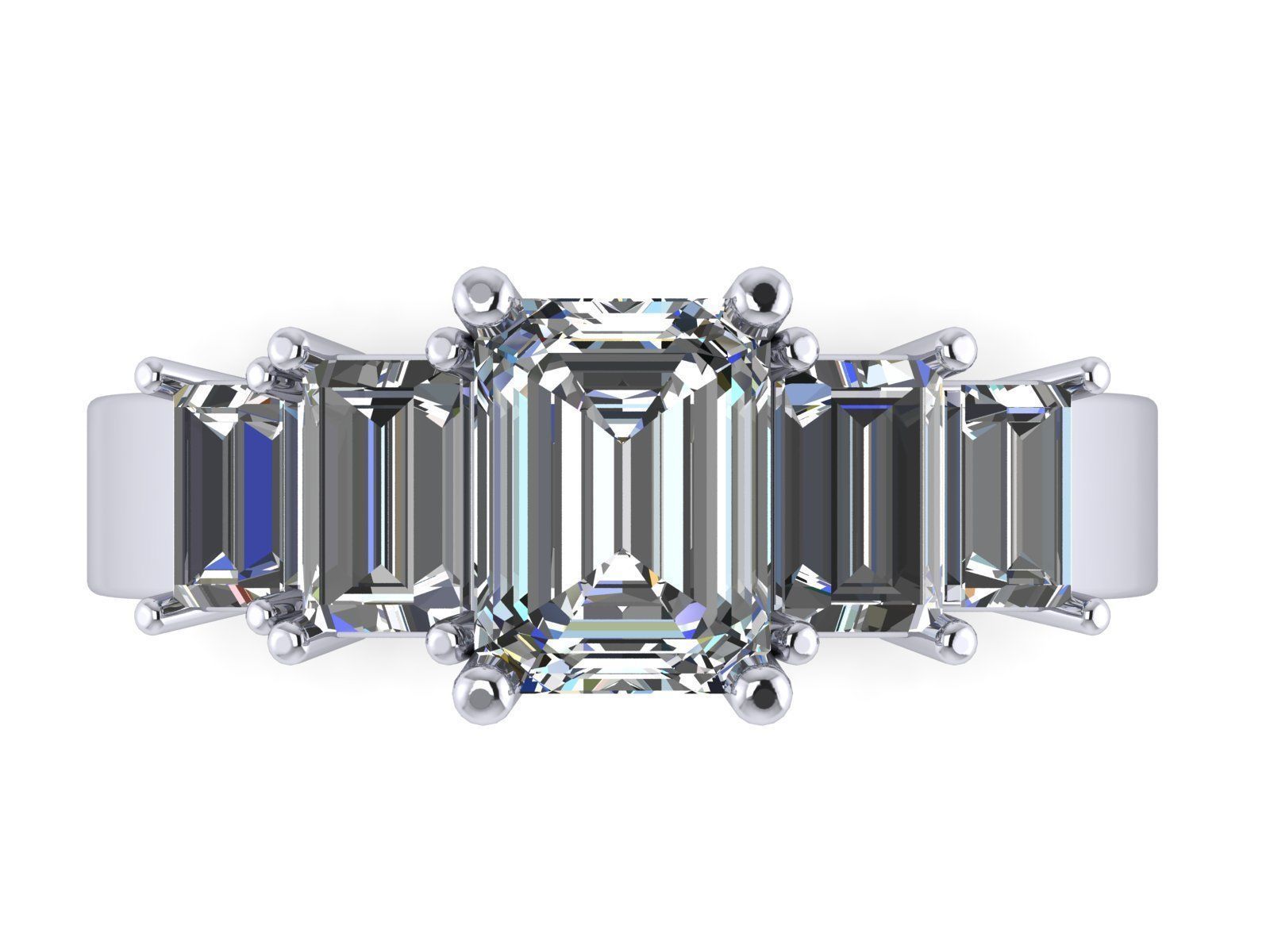 Emerald  Cut Solitaire Engagement Ring - various stone sizes 3D print model_19