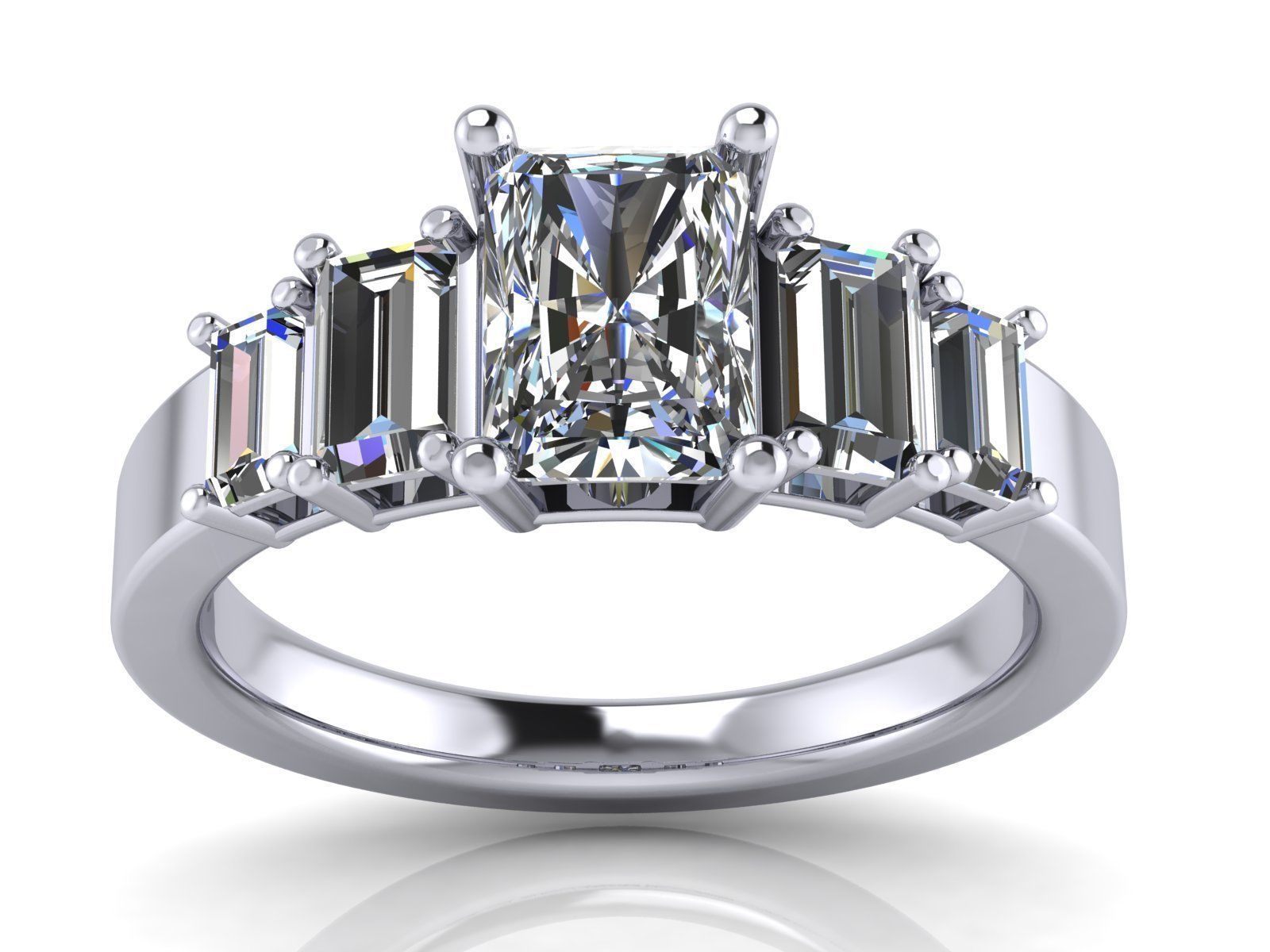 Emerald  Cut Solitaire Engagement Ring - various stone sizes 3D print model_24