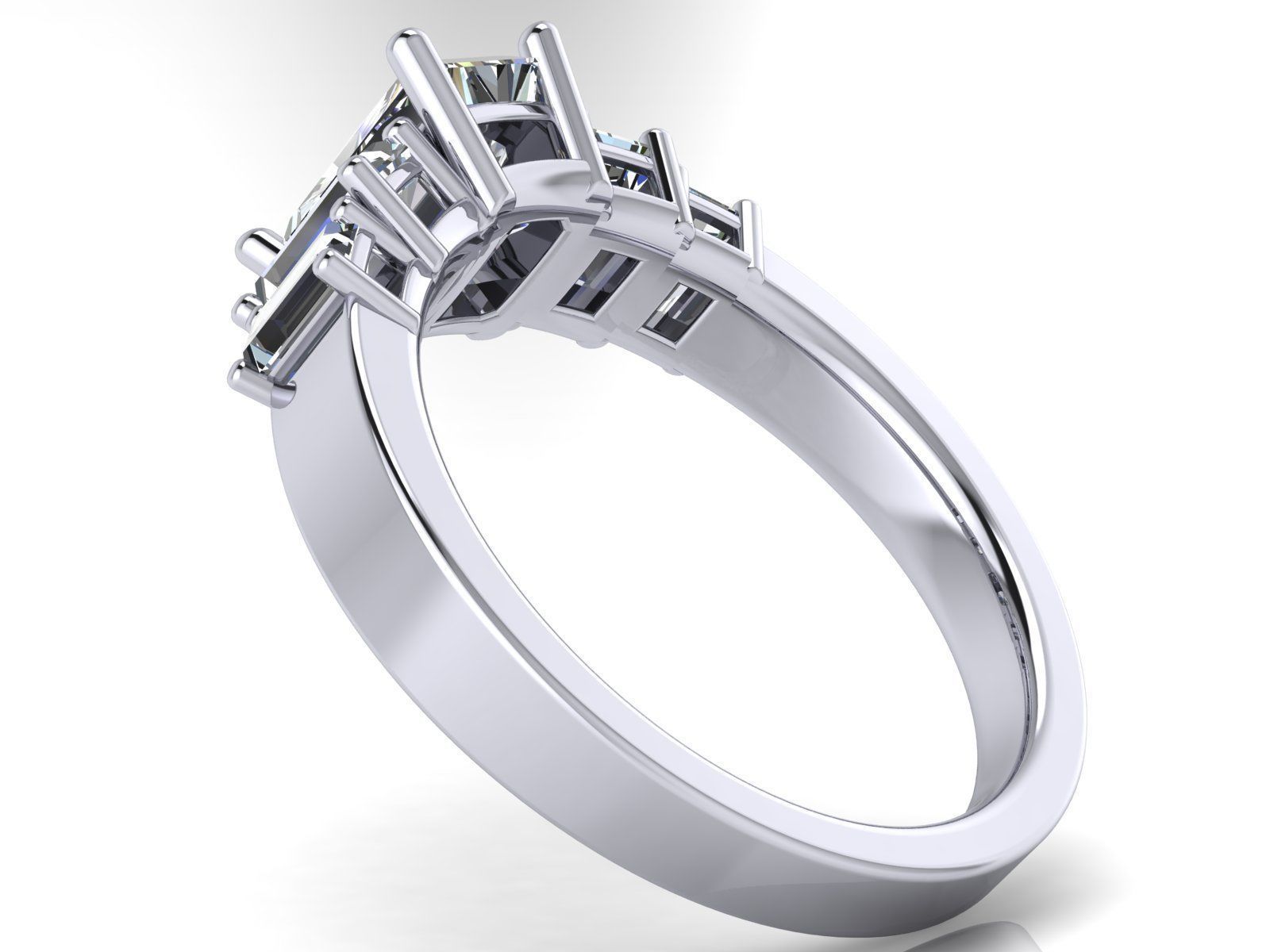 Emerald  Cut Solitaire Engagement Ring - various stone sizes 3D print model_27