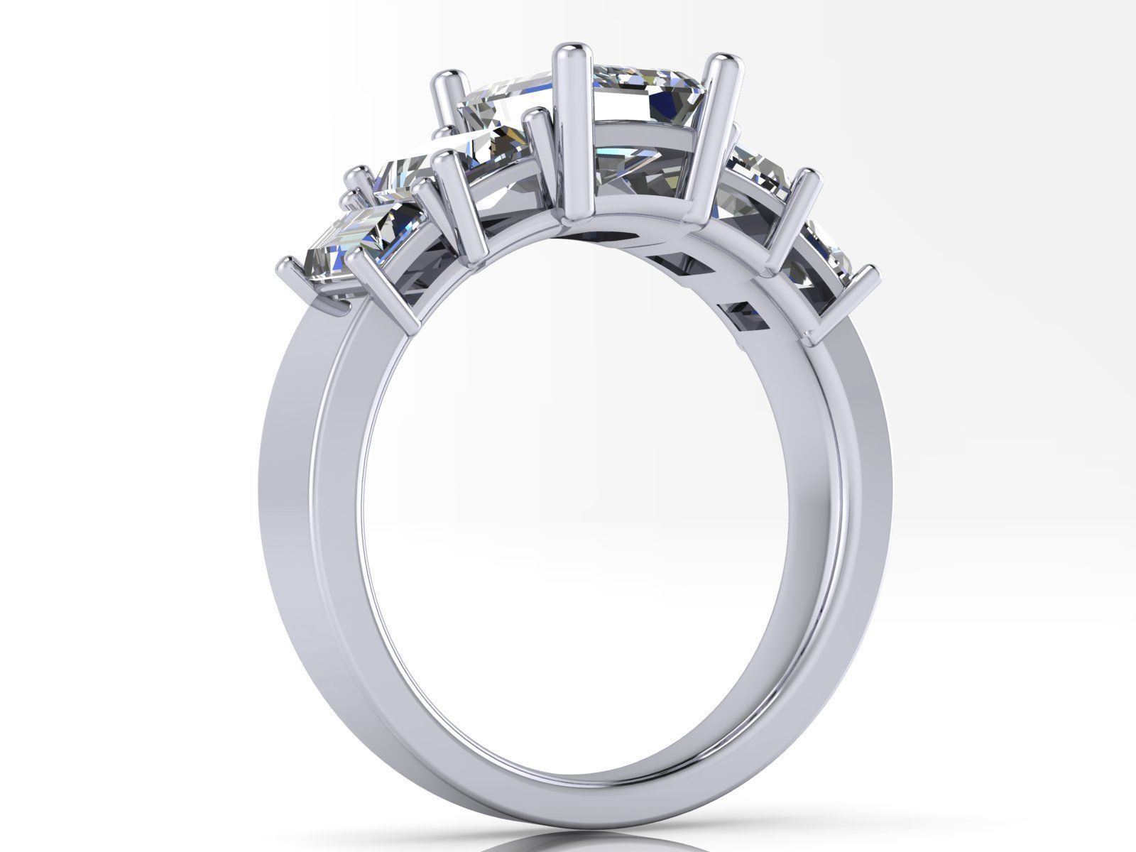 Emerald  Cut Solitaire Engagement Ring - various stone sizes 3D print model_23