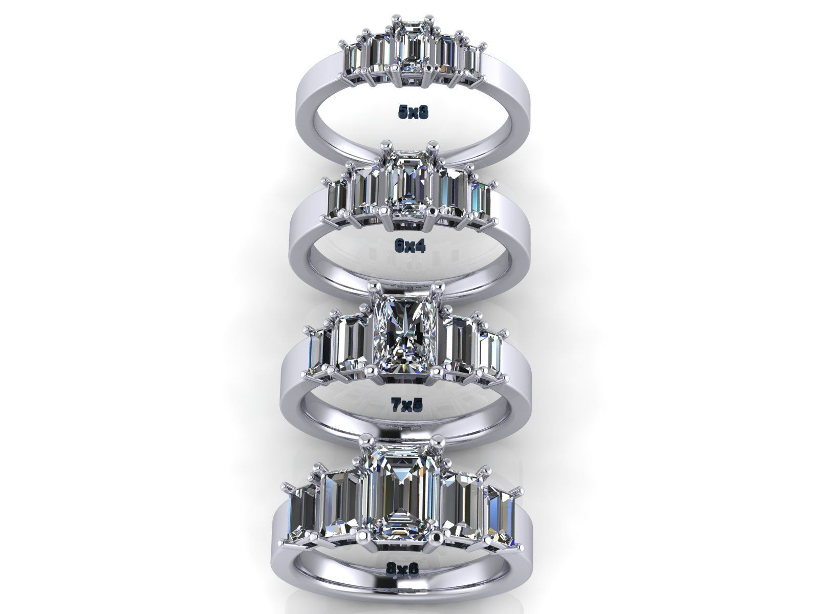 Emerald  Cut Solitaire Engagement Ring - various stone sizes 3D print model_6