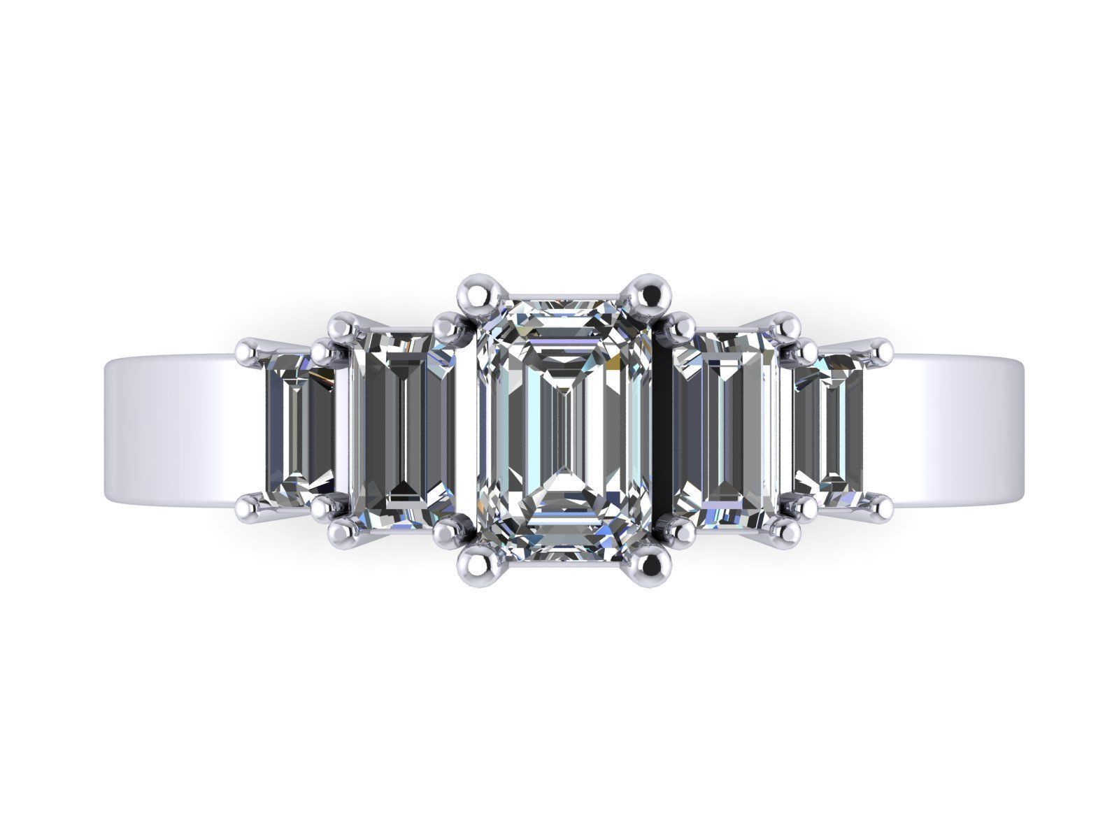 Emerald  Cut Solitaire Engagement Ring - various stone sizes 3D print model_13