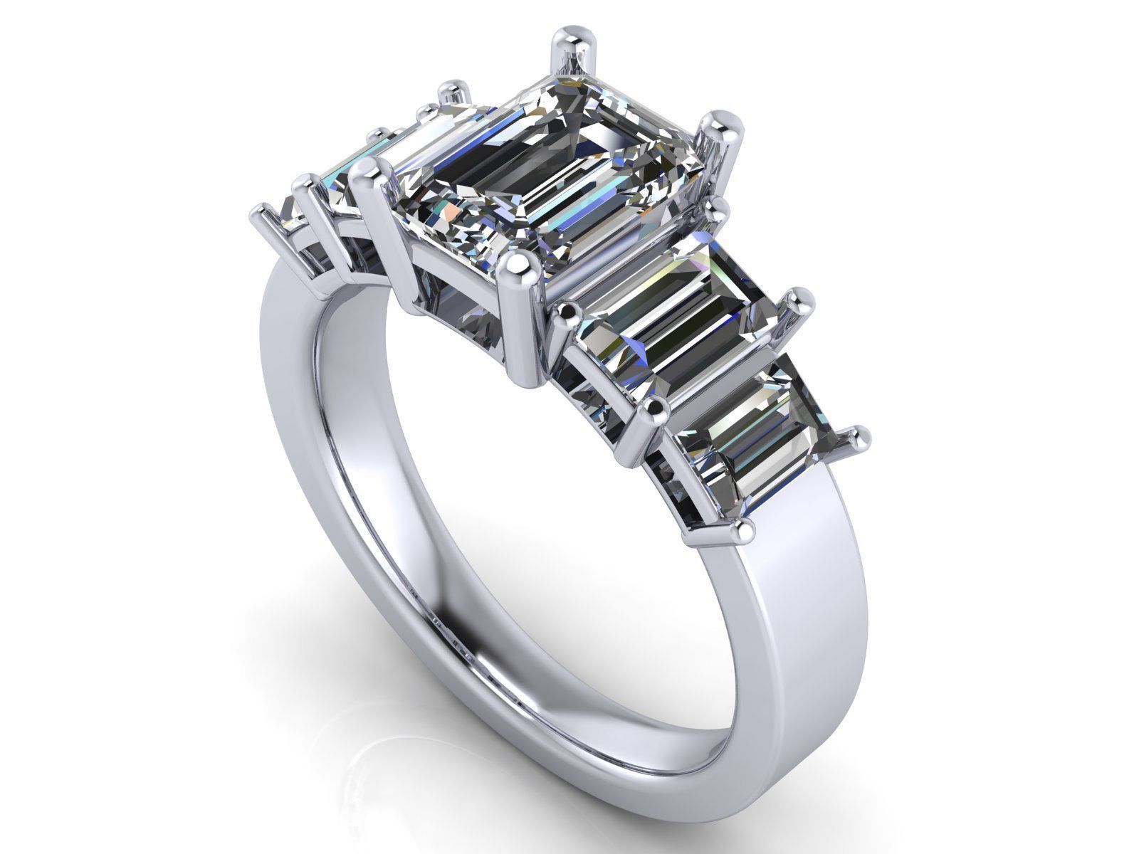 Emerald  Cut Solitaire Engagement Ring - various stone sizes 3D print model_22