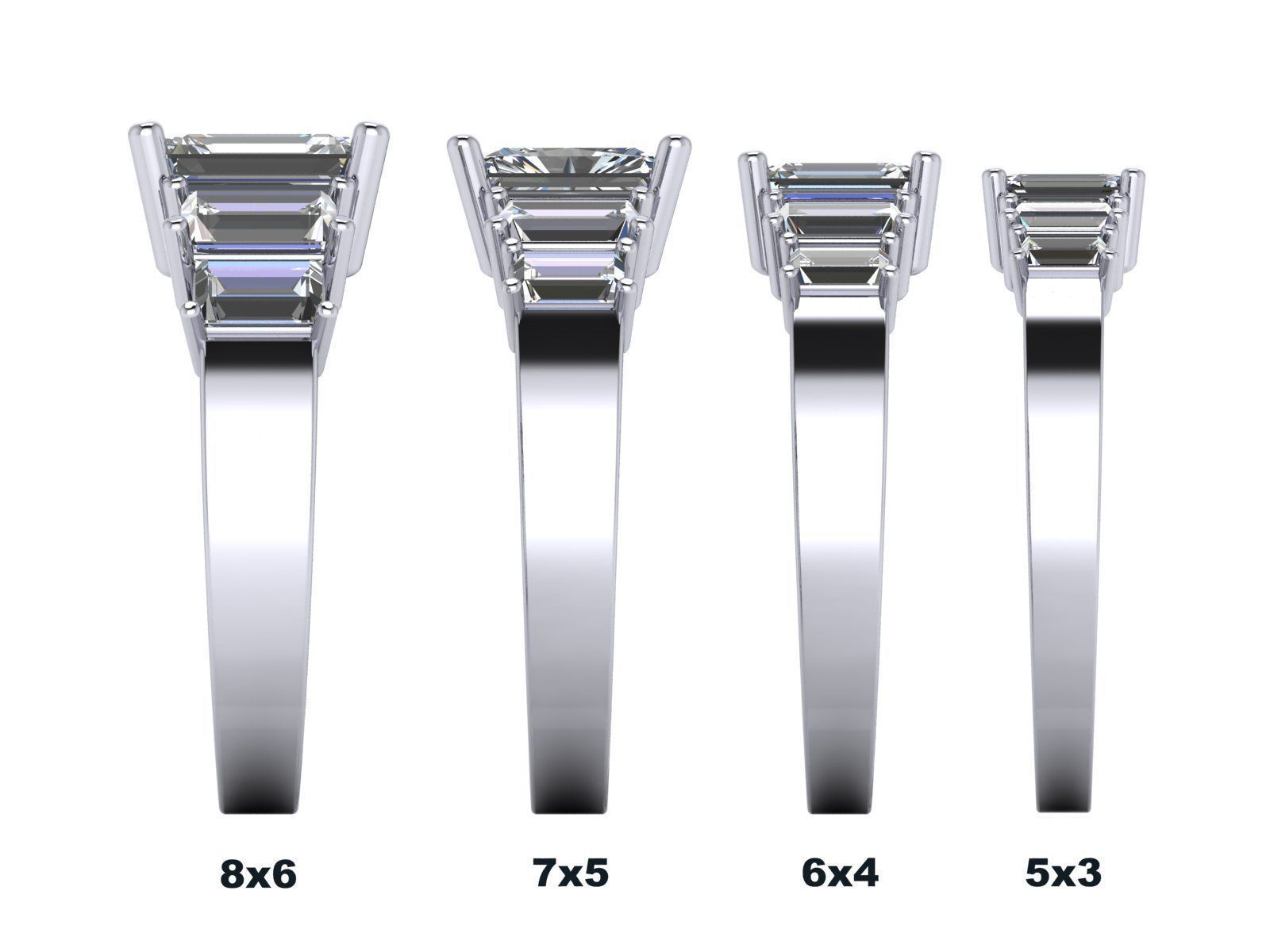 Emerald  Cut Solitaire Engagement Ring - various stone sizes 3D print model_3