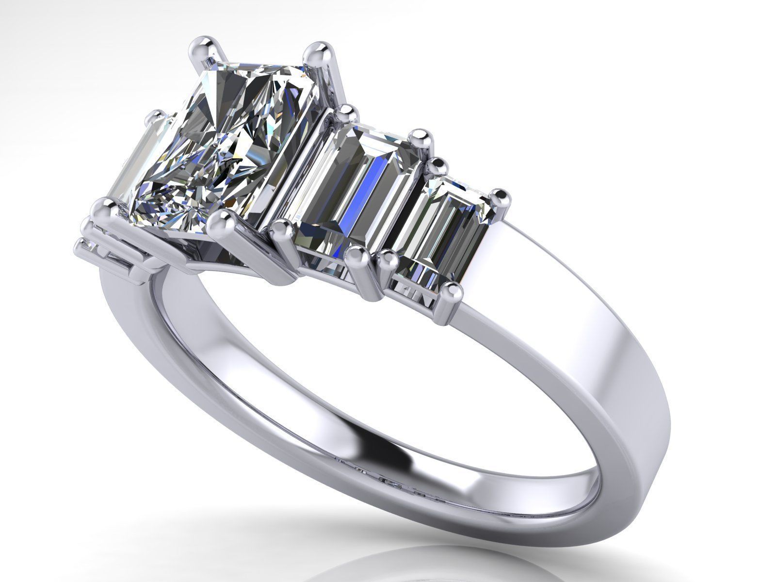 Emerald  Cut Solitaire Engagement Ring - various stone sizes 3D print model_25