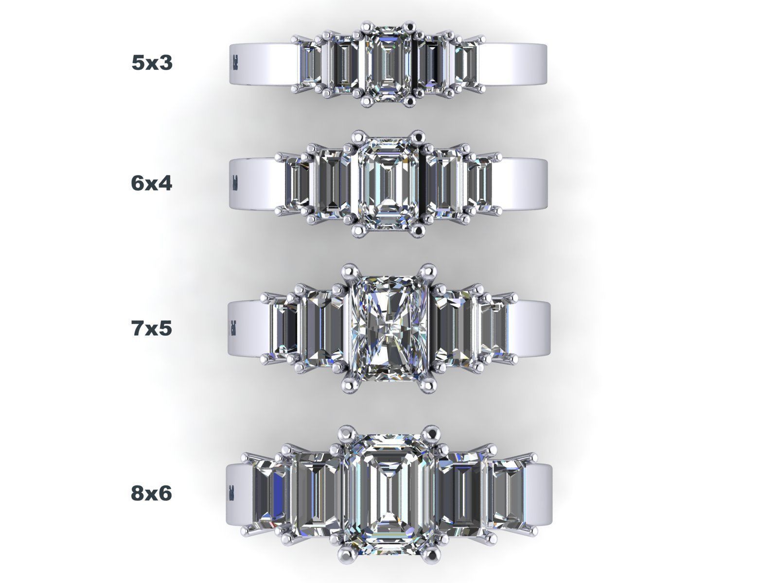 Emerald  Cut Solitaire Engagement Ring - various stone sizes 3D print model_1
