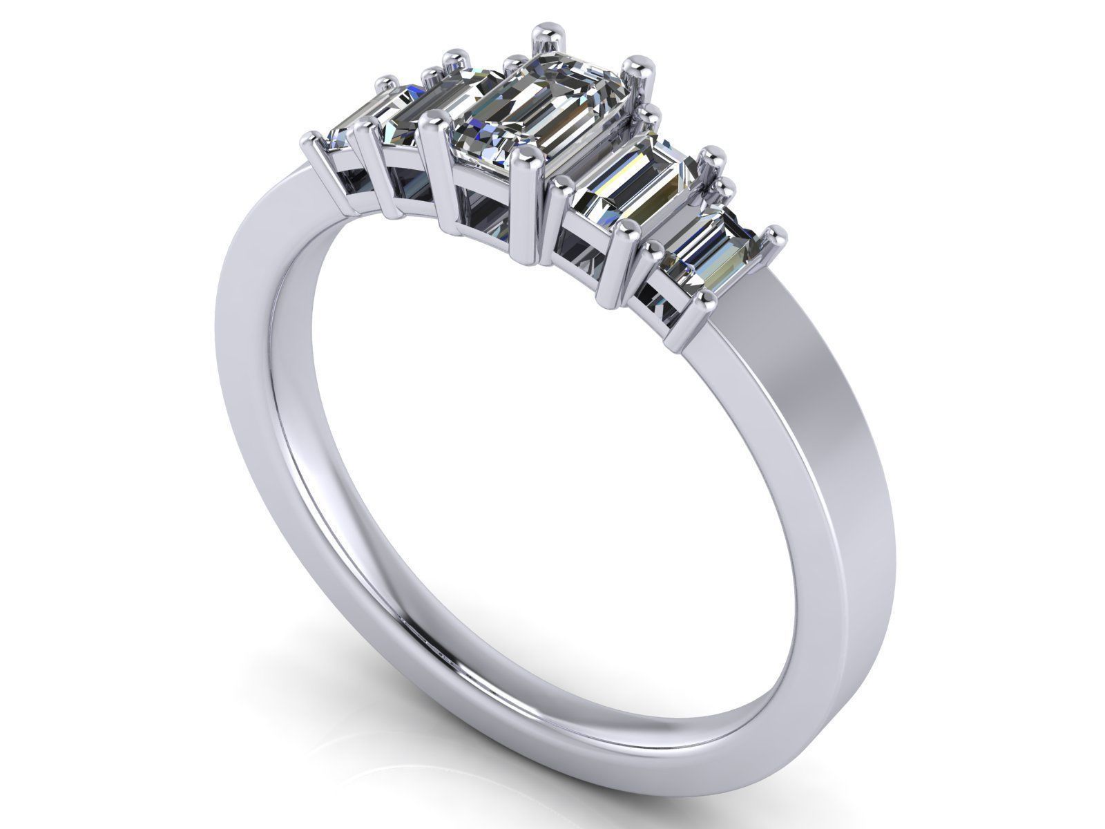Emerald  Cut Solitaire Engagement Ring - various stone sizes 3D print model_10