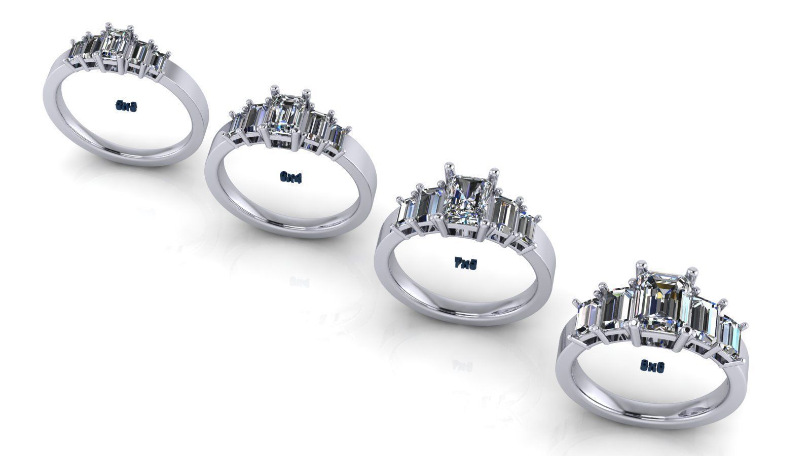 Emerald  Cut Solitaire Engagement Ring - various stone sizes 3D print model_4