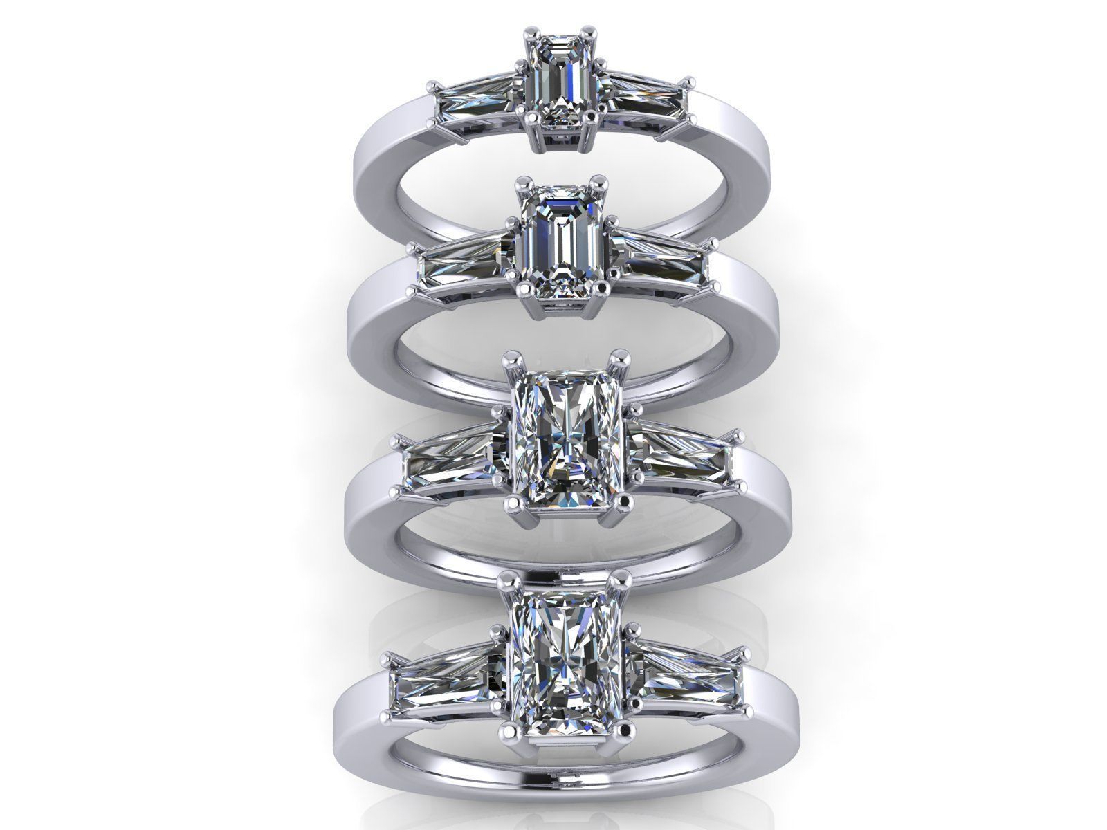 Solitaire Engagement Ring - Emerald Cut and Tapered Baguettes  3D print model_10