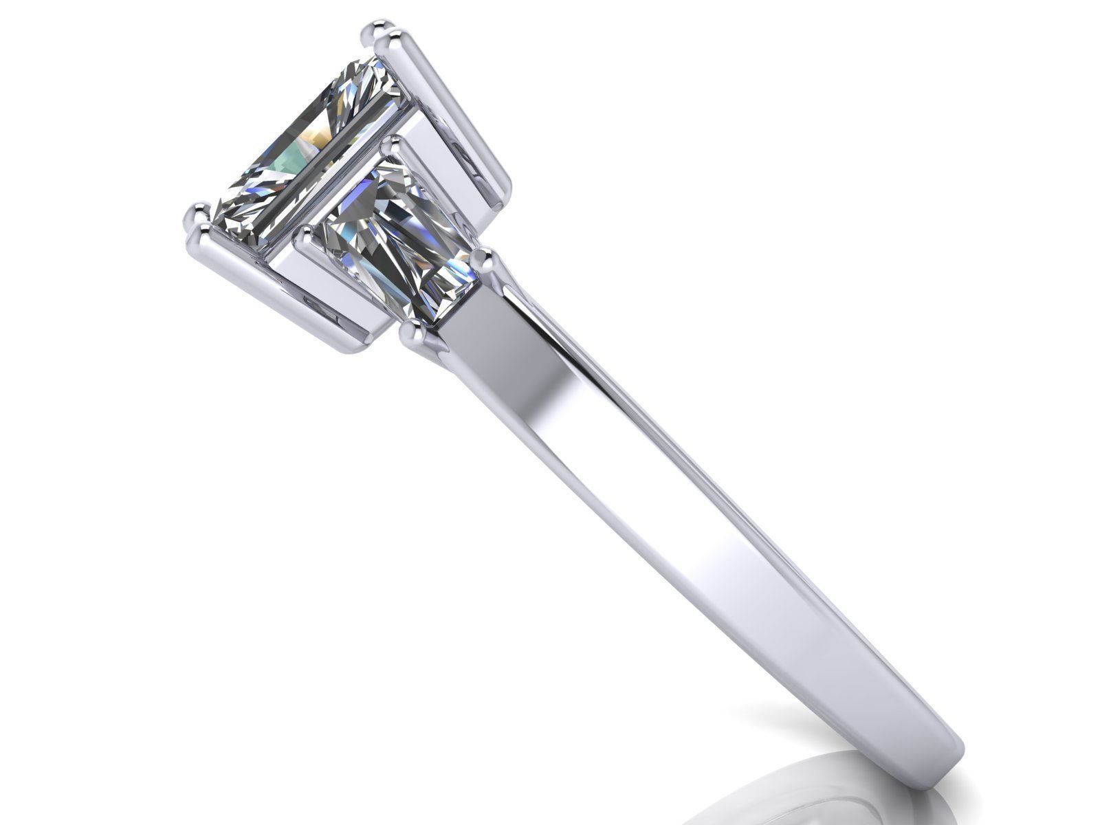 Solitaire Engagement Ring - Emerald Cut and Tapered Baguettes  3D print model_3