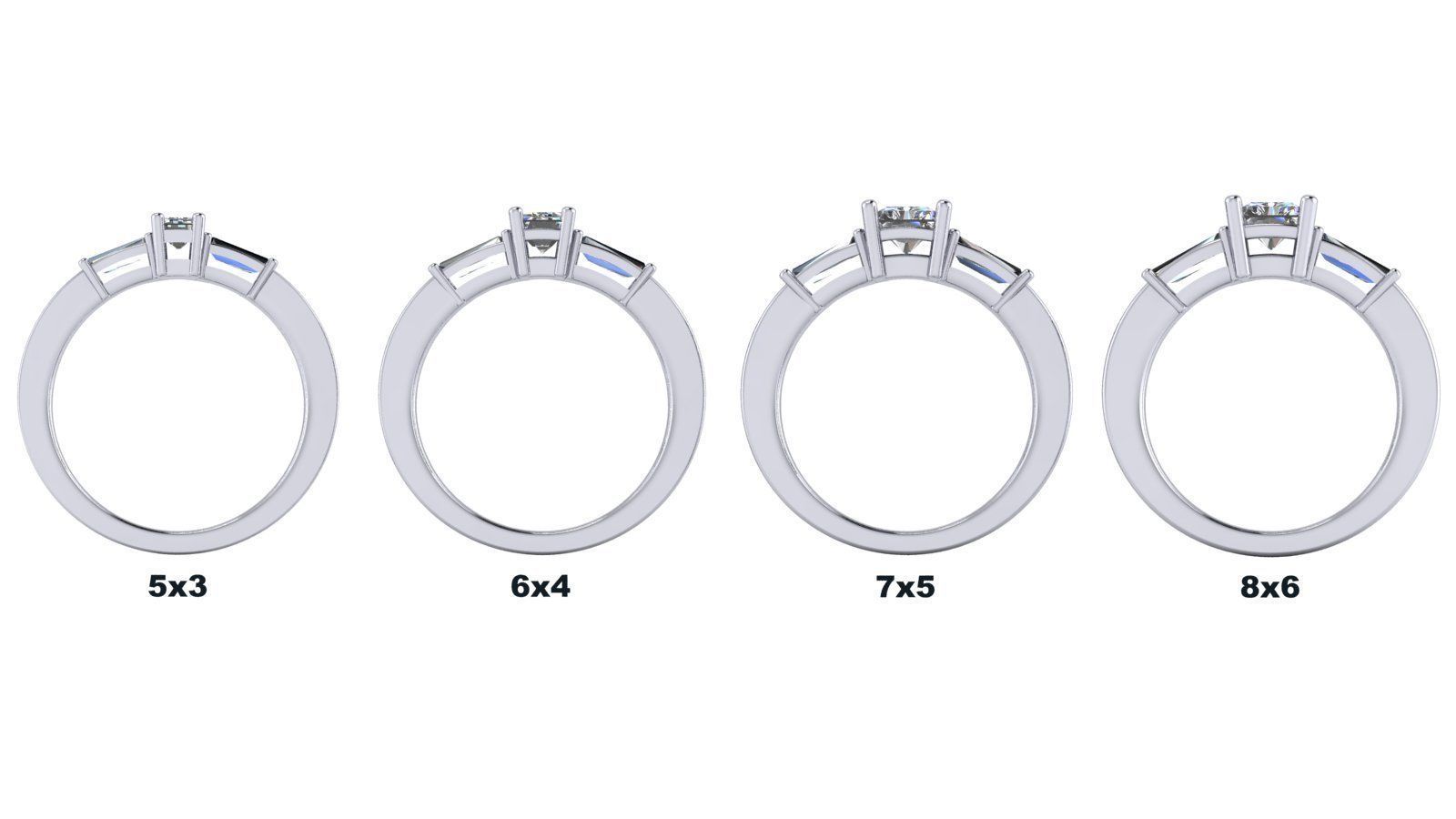 Solitaire Engagement Ring - Emerald Cut and Tapered Baguettes  3D print model_7