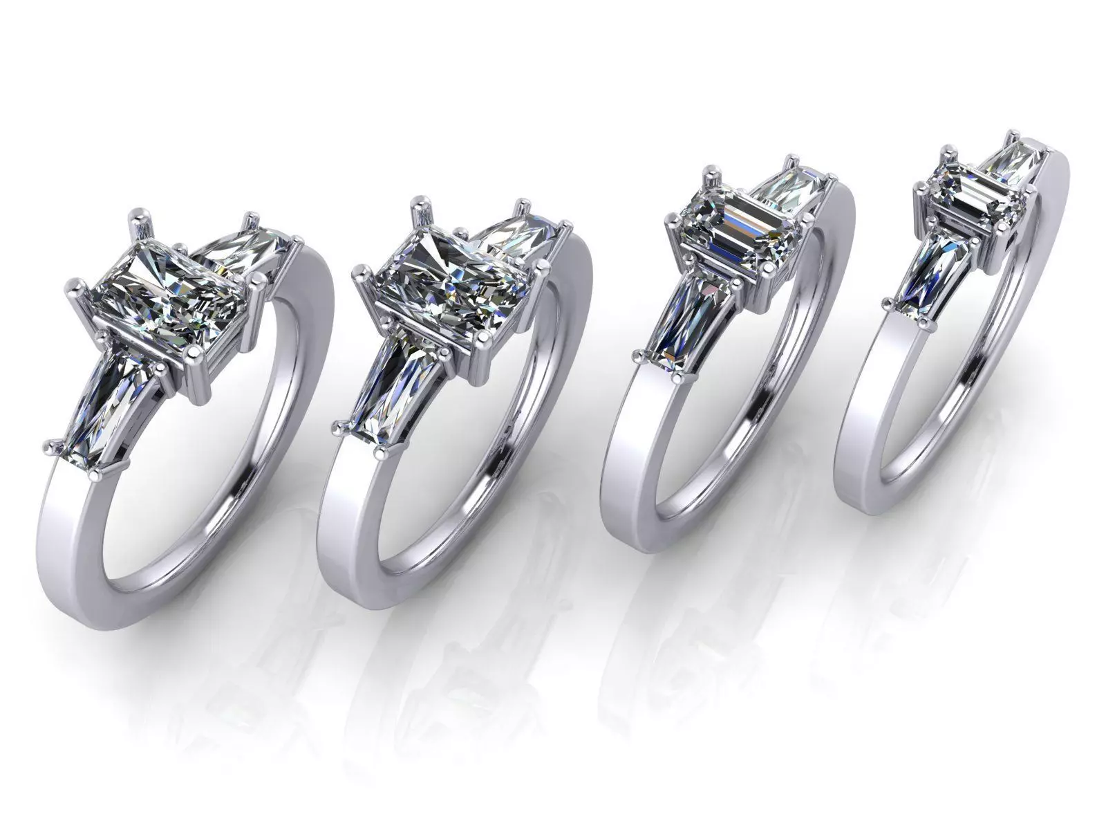 Solitaire Engagement Ring - Emerald Cut and Tapered Baguettes  3D print model_0