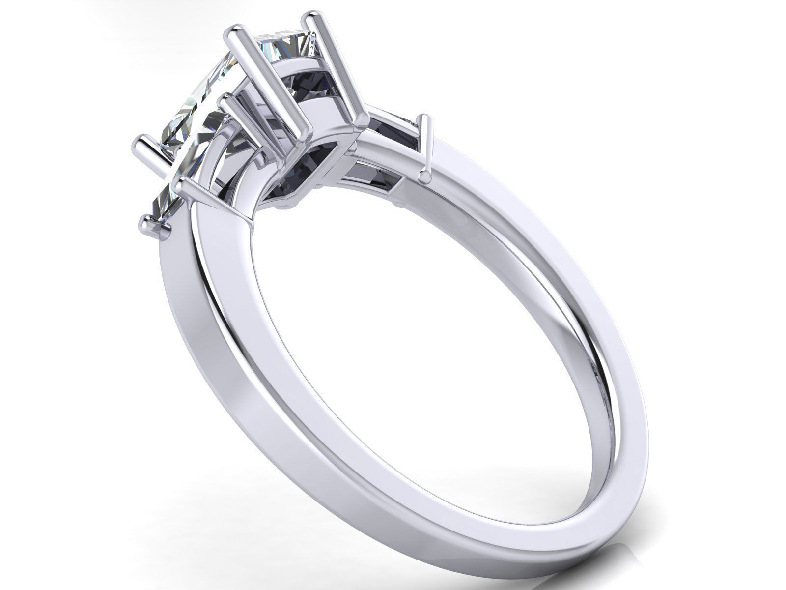 Solitaire Engagement Ring - Emerald Cut and Tapered Baguettes  3D print model_4