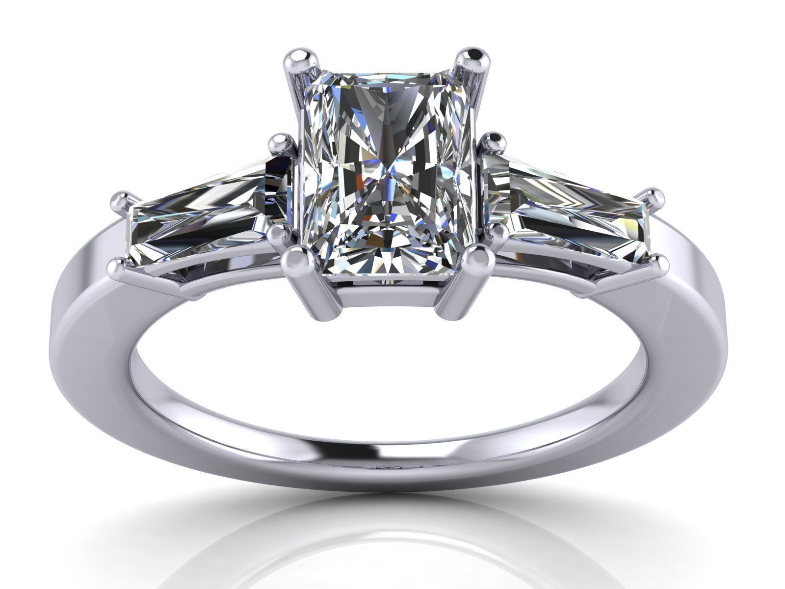 Solitaire Engagement Ring - Emerald Cut and Tapered Baguettes  3D print model_1