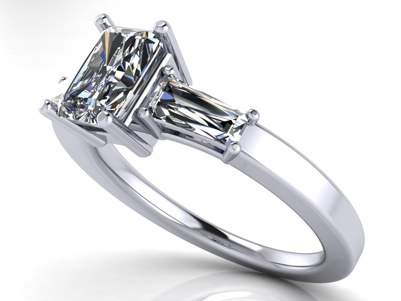 Solitaire Engagement Ring - Emerald Cut and Tapered Baguettes  3D print model_2