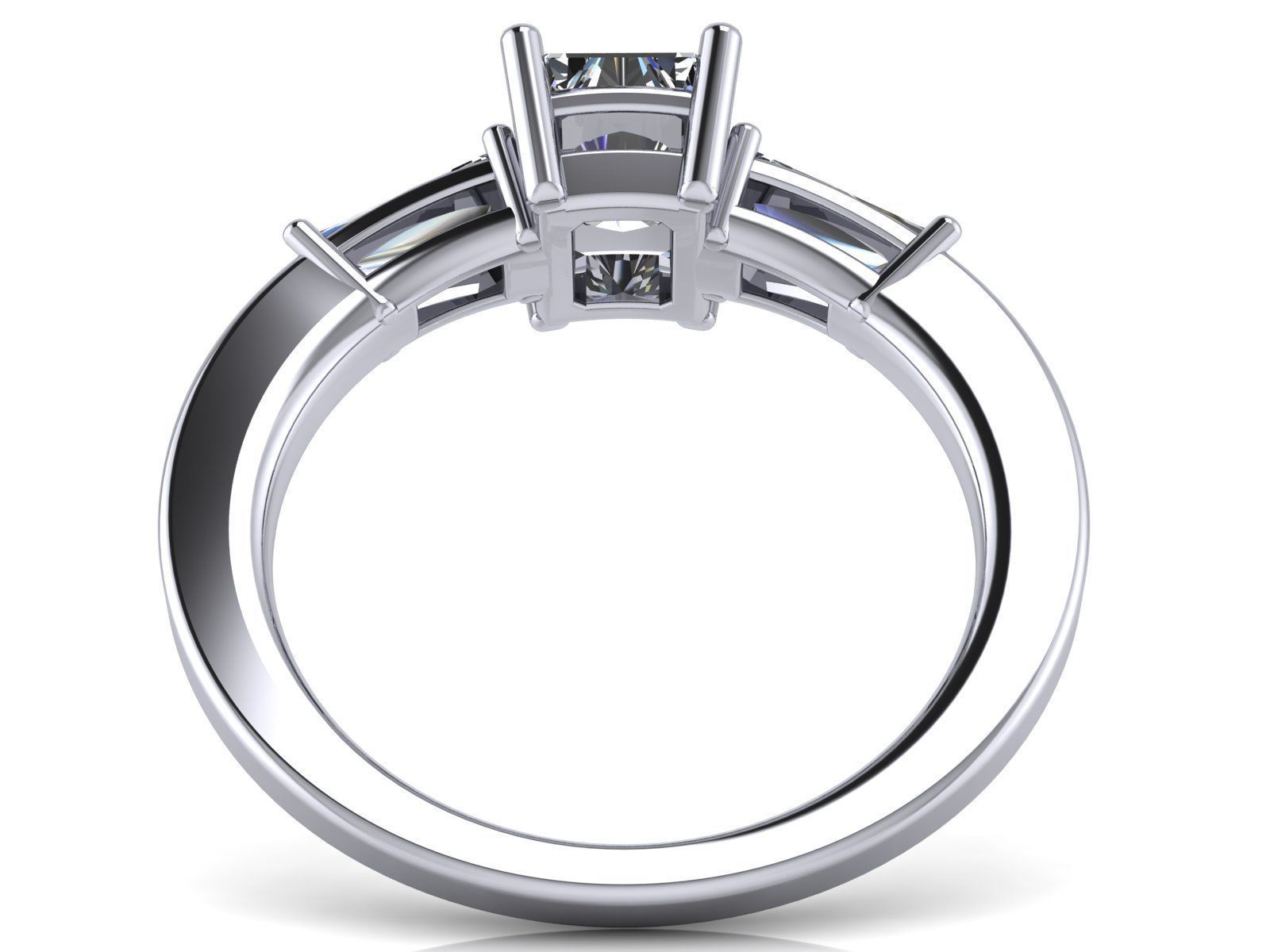 Solitaire Engagement Ring - Emerald Cut and Tapered Baguettes  3D print model_5