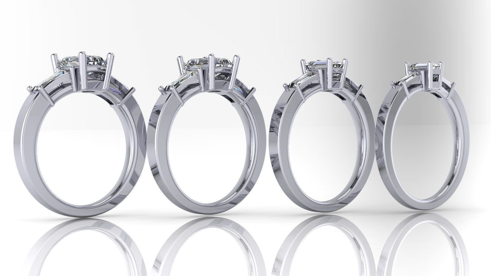 Solitaire Engagement Ring - Emerald Cut and Tapered Baguettes  3D print model_9