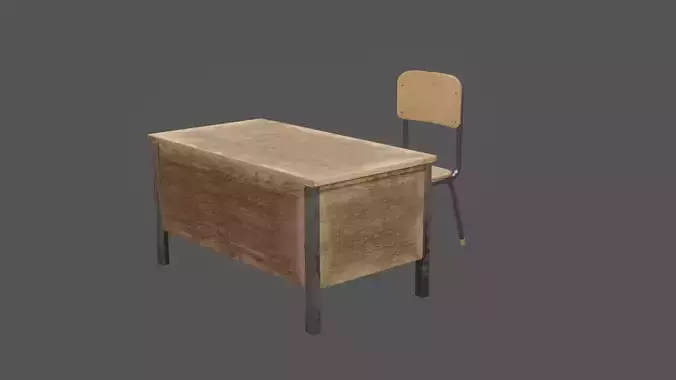 Lowpoly Old Teacher Chair and Desk