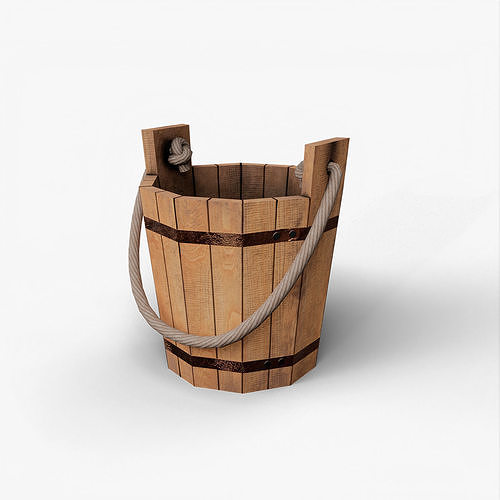 Wooden Bucket with Rope Handle Low-poly 3D model