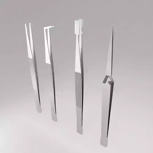 Forceps collection 3d model four surgical tweezers