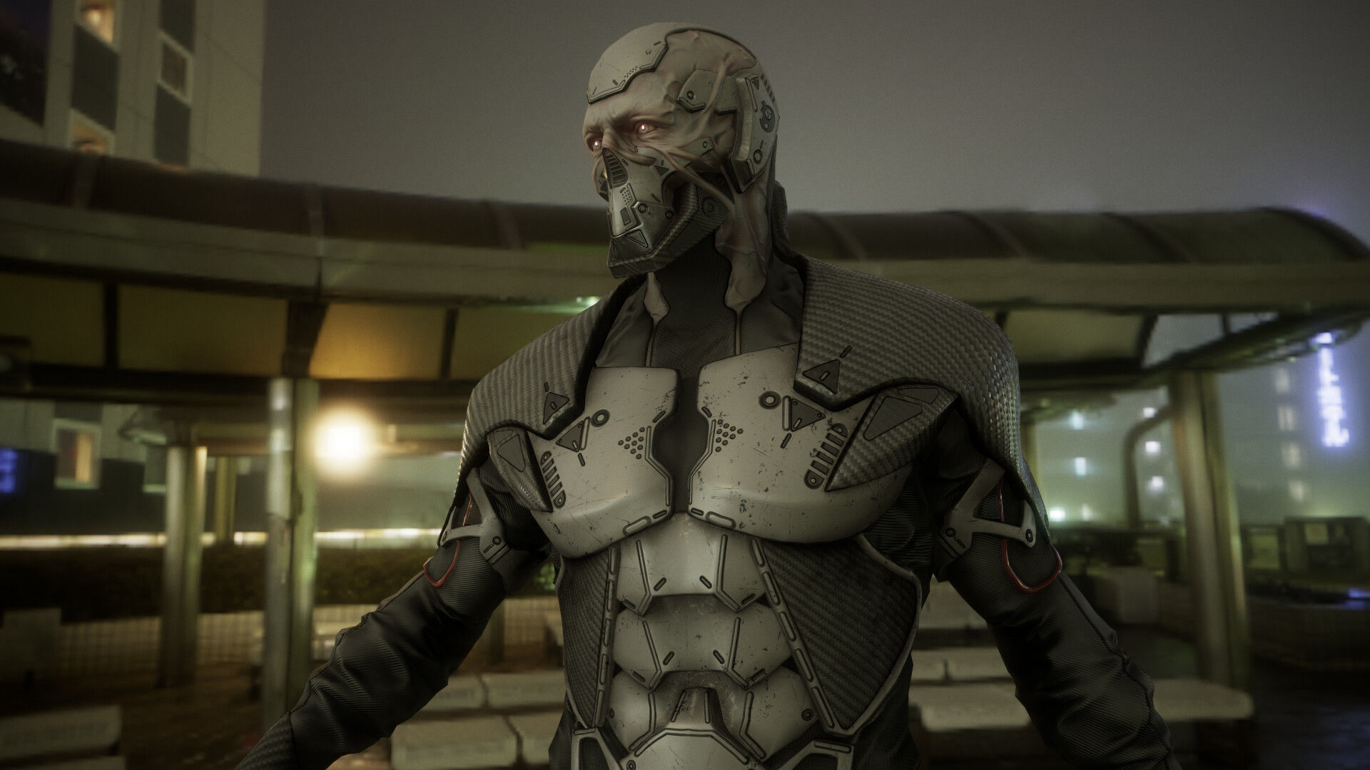 Cyborg futuristic man in field Low-poly 3D model_3
