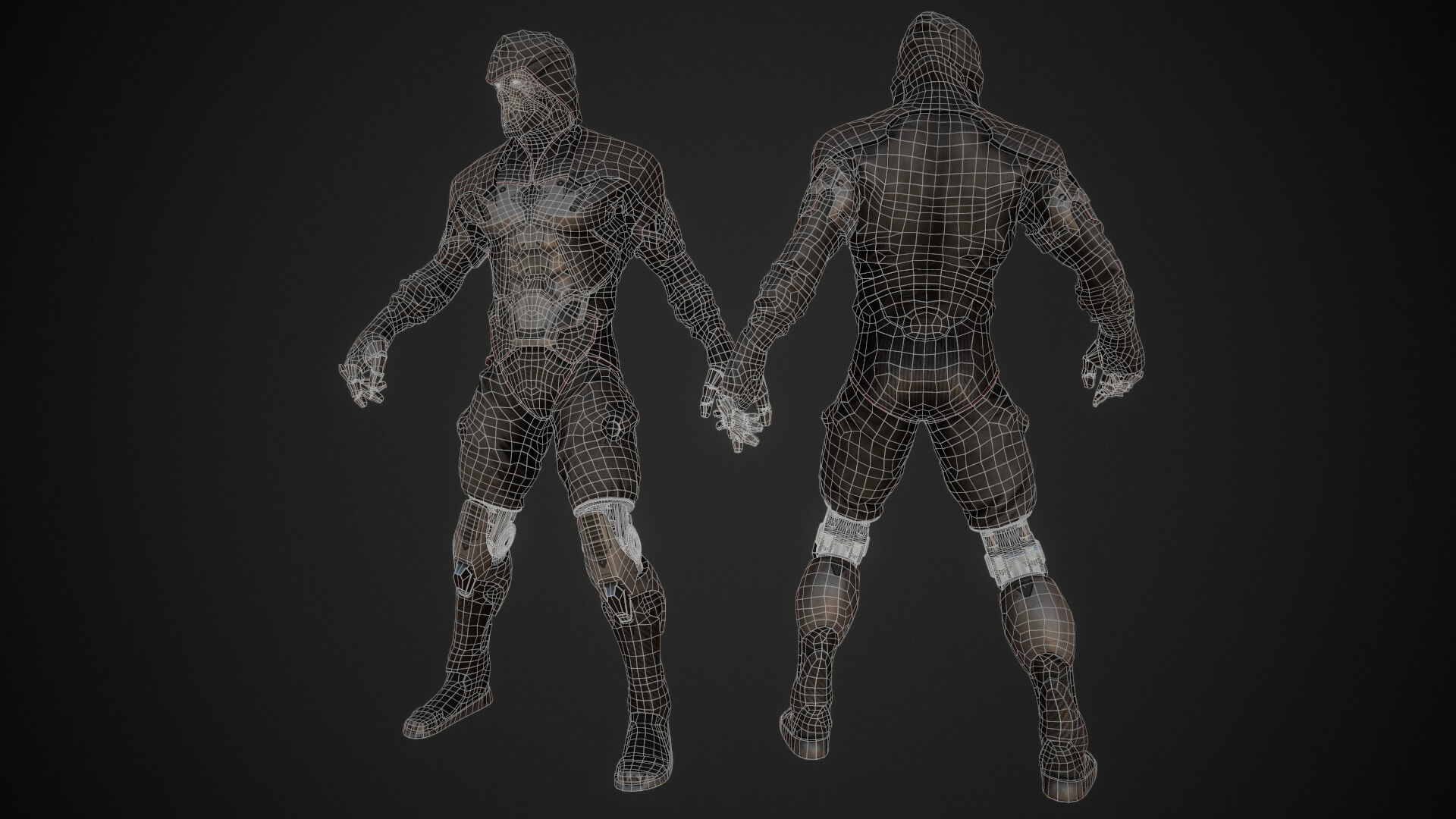 Cyborg futuristic man in field Low-poly 3D model_6