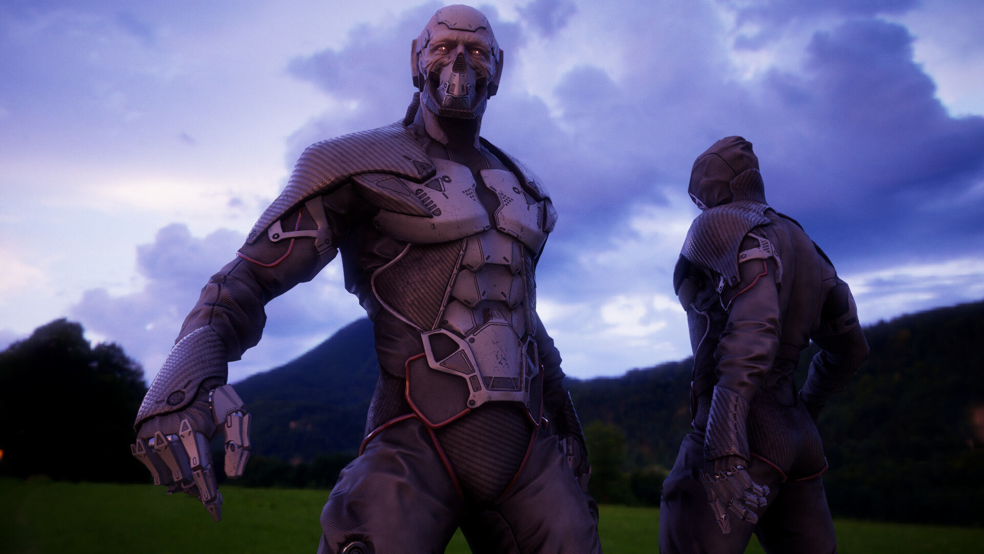 Cyborg futuristic man in field Low-poly 3D model_4
