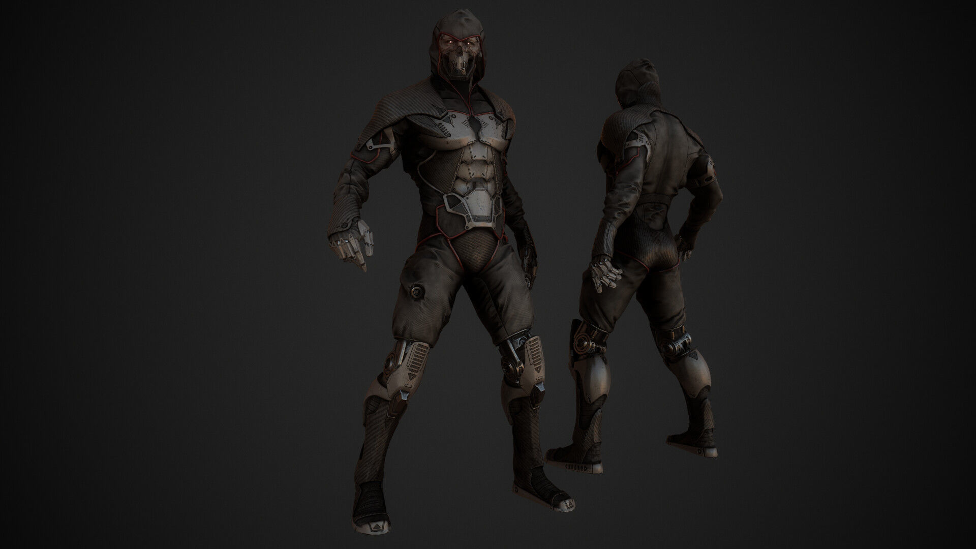 Cyborg futuristic man in field Low-poly 3D model_5